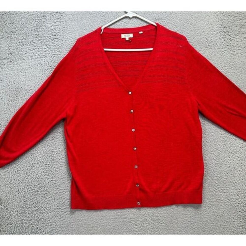 Fat Face United Kingdom Cardigan Sweater Womens 14 Red Cotton Speckled Ladies